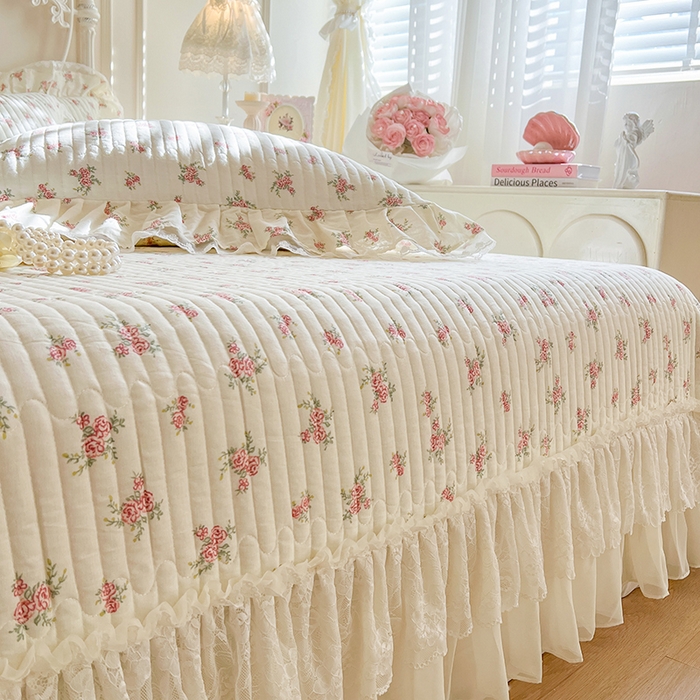 91家纺网 家纺一手货源 找家纺 麒豆豆 2025新款全棉印花双层纱床盖 花季