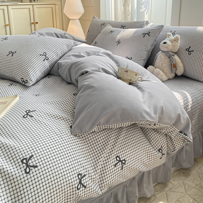 91家纺网 家纺一手货源 找家纺 仟网汇 2025新款针织双层纱床盖四件套 格韵