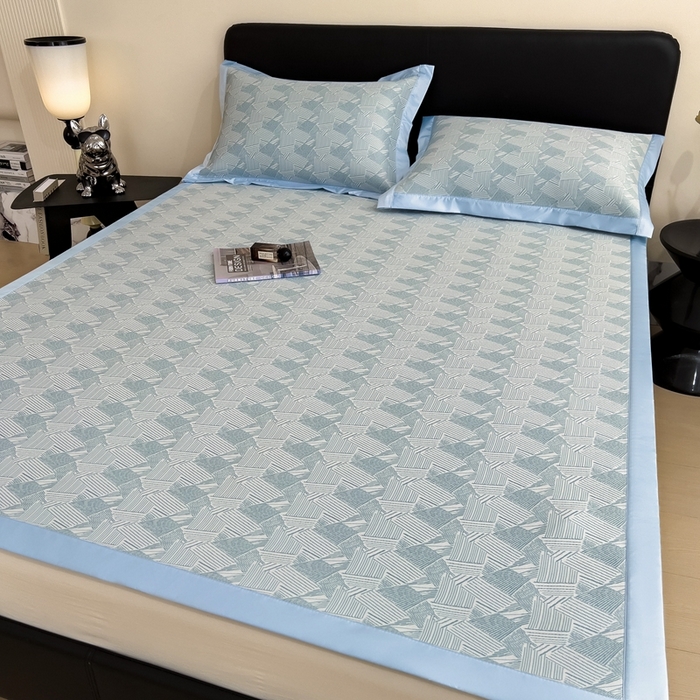 91家纺网 家纺一手货源 找家纺 卡初家居（原微来） 2025夏季凉感提花席 蓝逸韵笺-淡雅蓝