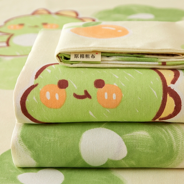 91家纺网 家纺一手货源 找家纺 首爱家纺 2025新款锦柔老粗布床单老粗布凉席三件套 恐龙乐园