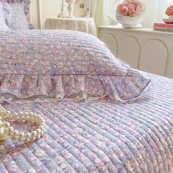 91家纺网 家纺一手货源 找家纺 网红馆（ck家纺） 2025新款全棉印花双层纱床盖四件套 芳草悠悠