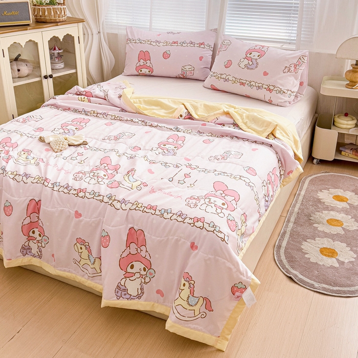 91家纺网 家纺一手货源 找家纺 海岛哥哥 2025新款三丽鸥系列A类水洗棉夏被大床图（提供买家秀） 夏被-蝴蝶结美乐蒂