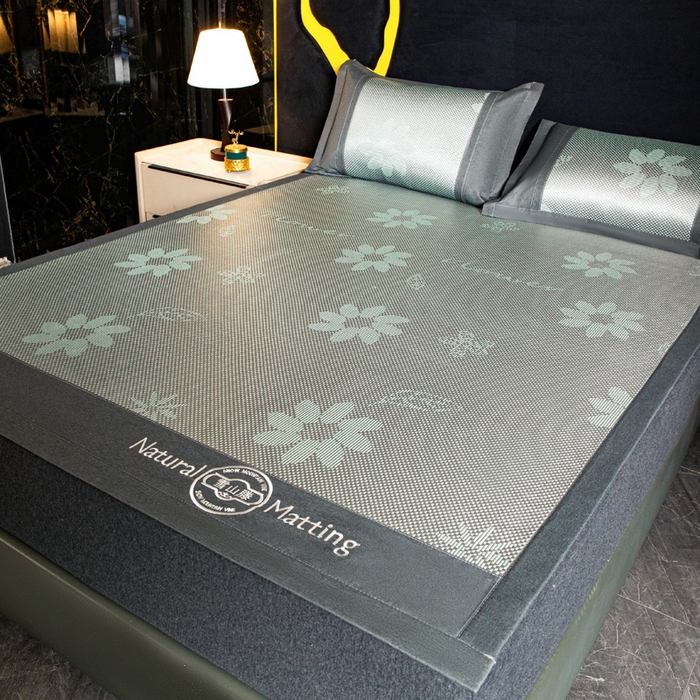 91家纺网 家纺一手货源 找家纺 卡罗兰 2025新款凉席冰丝席提花冰藤席雪山藤向阳花系列 向阳花-绿色