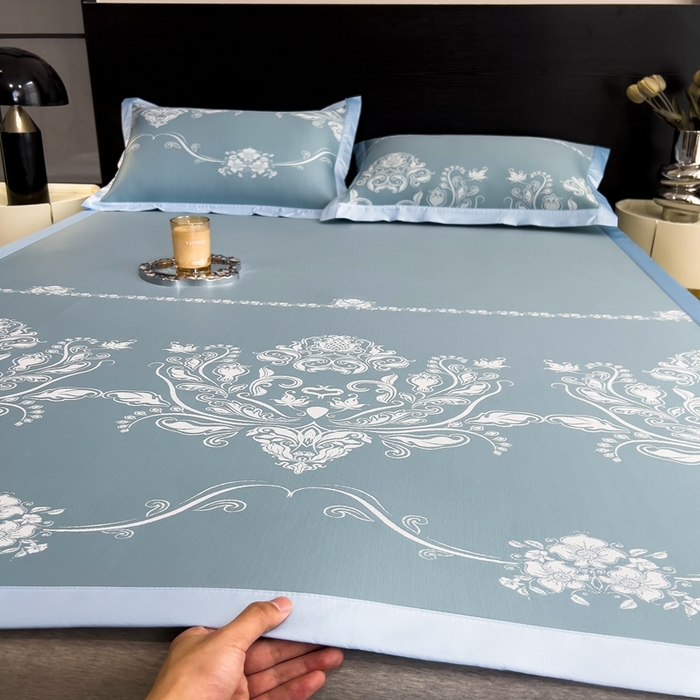 91家纺网 家纺一手货源 找家纺 卡初家居（原微来） 2025夏季凉感提花席 晓春烂漫-幽蓝