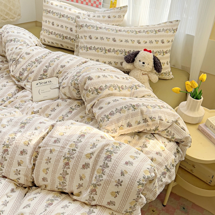 91家纺网 家纺一手货源 找家纺 暖芯优选 2025新款加厚云感棉双层纱四件套小碎花被套床单床笠款学生三件套新款直播热款 玫瑰哒