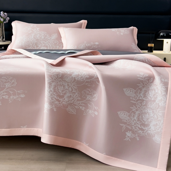 91家纺网 家纺一手货源 找家纺 卡初家居（原微来） 2025夏季凉感提花席 南鸢-素雅粉