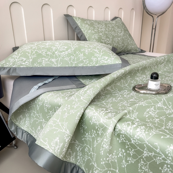 91家纺网 家纺一手货源 找家纺 卡初家居（原微来） 2025夏季凉感提花席 一叶枝枝-青草绿