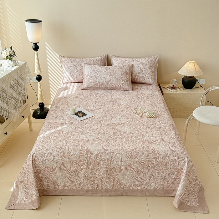 91家纺网 家纺一手货源 找家纺 蓝邻家纺 2025新款100%新疆原棉粗布小清新拼角工艺款系列单床单 雨藤-咖