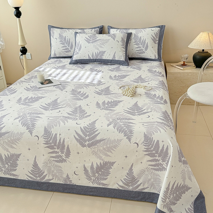 91家纺网 家纺一手货源 找家纺 蓝邻家纺 2025新款100%新疆原棉粗布小清新拼角工艺款系列单床单 云杉