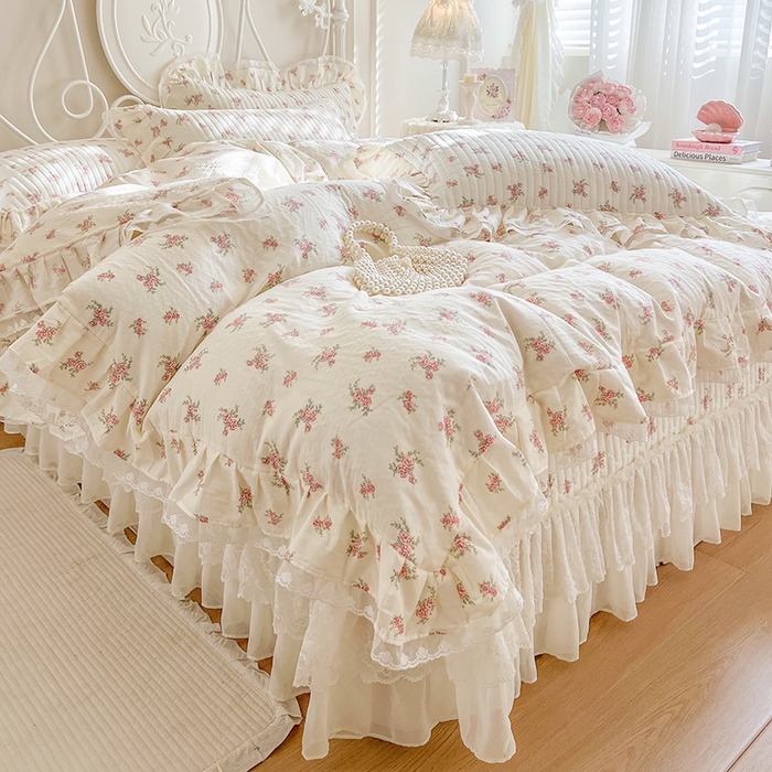 91家纺网 家纺一手货源 找家纺 麒豆豆 2025新款全棉印花双层纱床盖 花季