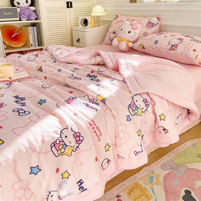 91家纺网 家纺一手货源 找家纺 晓时候 2025新款正版授权三丽鸥水洗棉夏被新疆棉花被夏凉被空调薄被子 KT猫