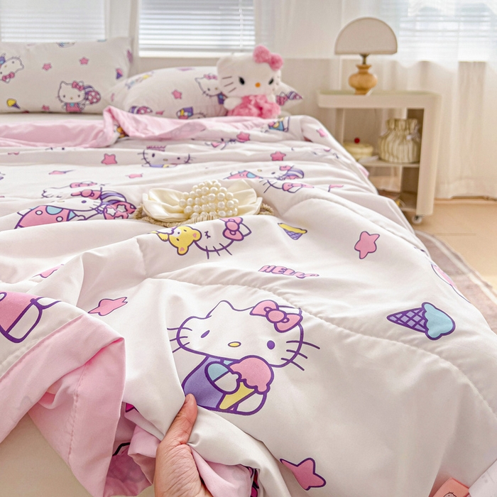 91家纺网 家纺一手货源 找家纺 海岛哥哥 2025新款三丽鸥系列A类水洗棉夏被大床图（提供买家秀） 夏被-星星kt猫