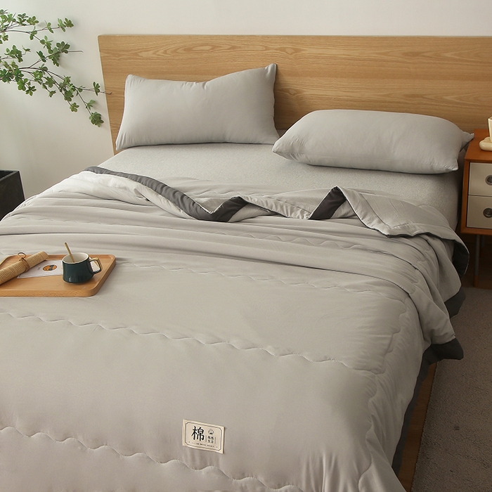 91家纺网 家纺一手货源 找家纺 鑫佰利 2025新款纯色水洗棉纱棉花夏被 被子被芯 摩卡灰