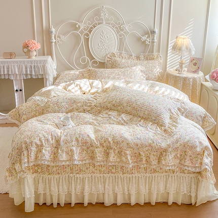 麒豆豆 2025新款全棉印花双层纱床盖四件套 悠若花园