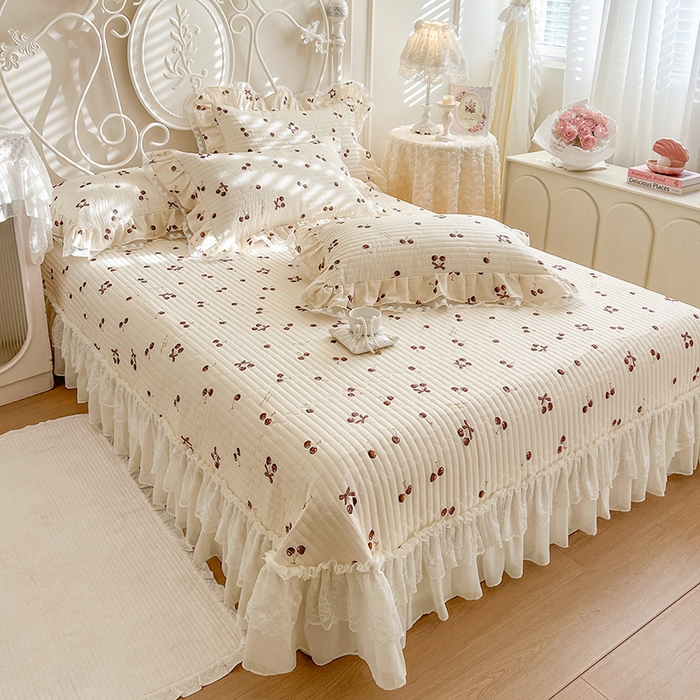 91家纺网 家纺一手货源 找家纺 网红馆（ck家纺） 2025新款全棉印花双层纱床盖四件套 车厘子