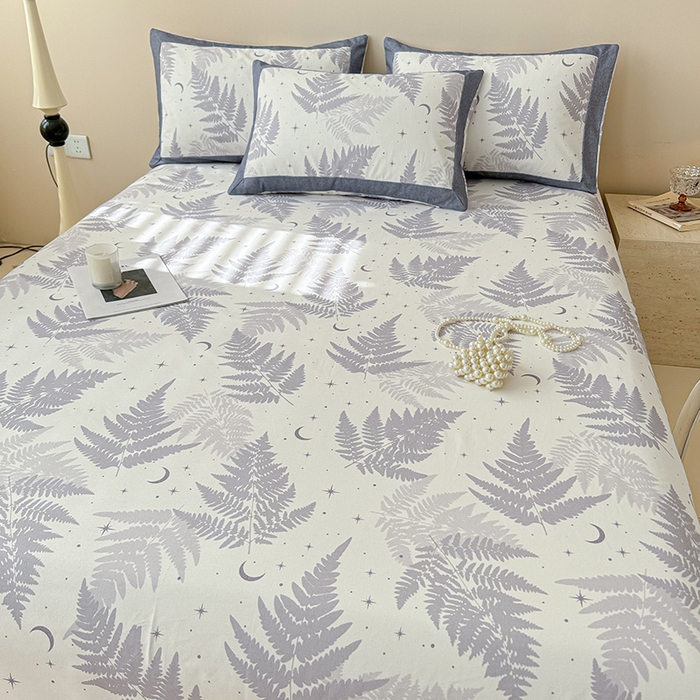 91家纺网 家纺一手货源 找家纺 蓝邻家纺 2025新款100%新疆原棉粗布小清新拼角工艺款系列单床单 云杉