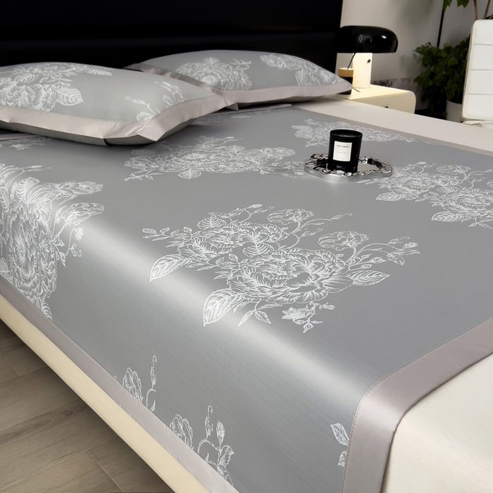 91家纺网 家纺一手货源 找家纺 卡初家居（原微来） 2025夏季凉感提花席 南鸢-银月灰