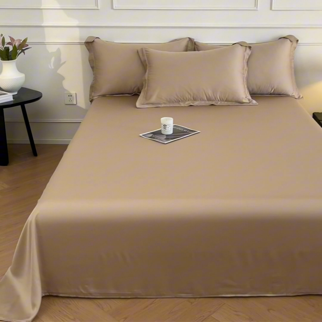 91家纺网 家纺一手货源 找家纺 涵宸 2025新款天丝-天丝棉-纯色单床单-场景1 床单-奶茶杏