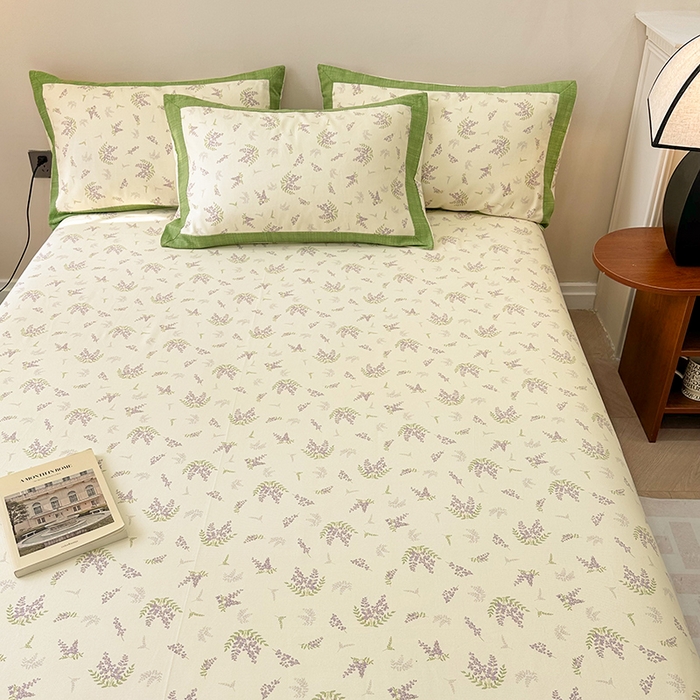 91家纺网 家纺一手货源 找家纺 蓝邻家纺 2025新款100%新疆原棉粗布小清新拼角工艺款系列单床单 宣花