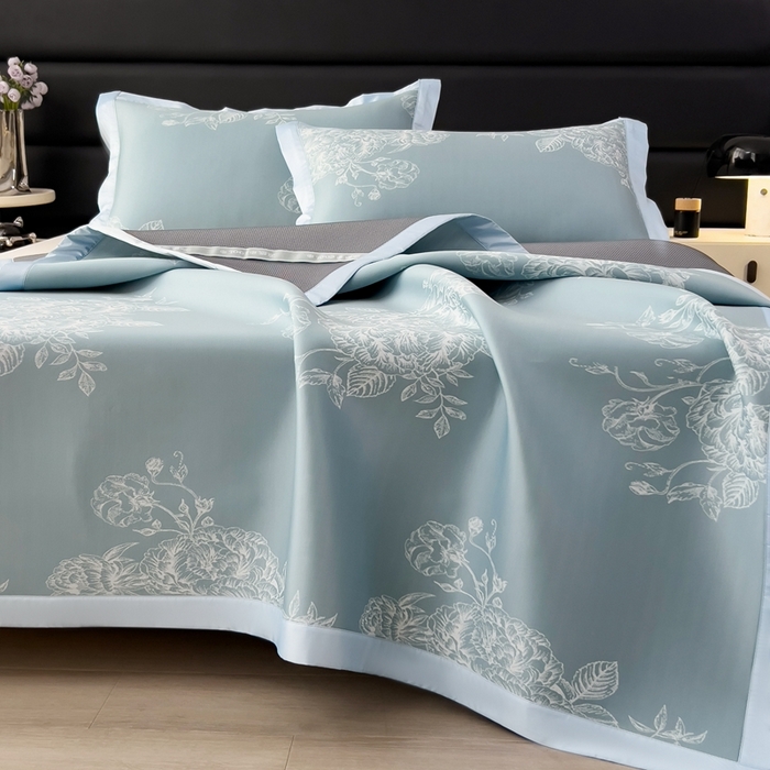 91家纺网 家纺一手货源 找家纺 卡初家居（原微来） 2025夏季凉感提花席 南鸢-幽蓝