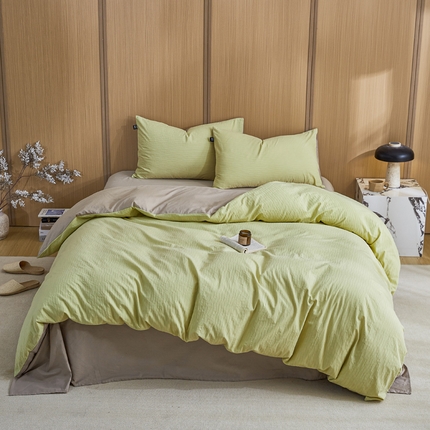 恋人优选 2025新款波纹纱全棉纯棉提花四件套 心漾绿