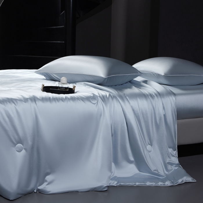 91家纺网 家纺一手货源 找家纺 优悦生活馆 2025新款凉感冰丝纯色夏被四件套-盛夏 盛夏-冰川蓝