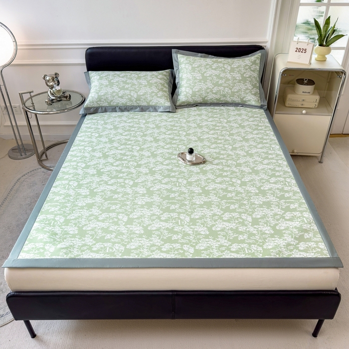 91家纺网 家纺一手货源 找家纺 卡初家居（原微来） 2025夏季凉感提花席 繁花-冰韵绿