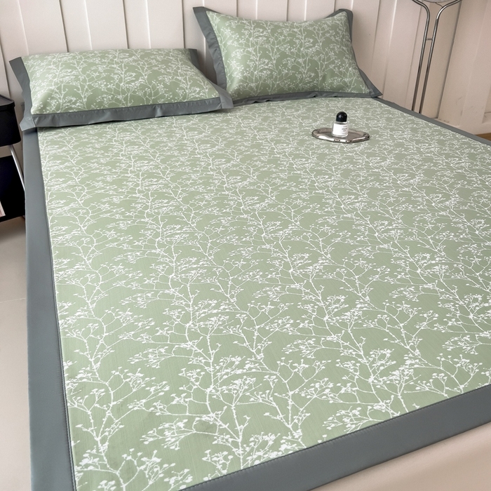 91家纺网 家纺一手货源 找家纺 卡初家居（原微来） 2025夏季凉感提花席 一叶枝枝-青草绿