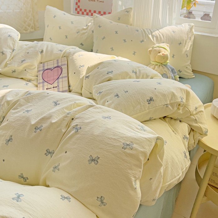 91家纺网 家纺一手货源 找家纺 暖芯优选 2025新款加厚云感棉双层纱四件套小碎花被套床单床笠款学生三件套新款直播热款 相思-蓝