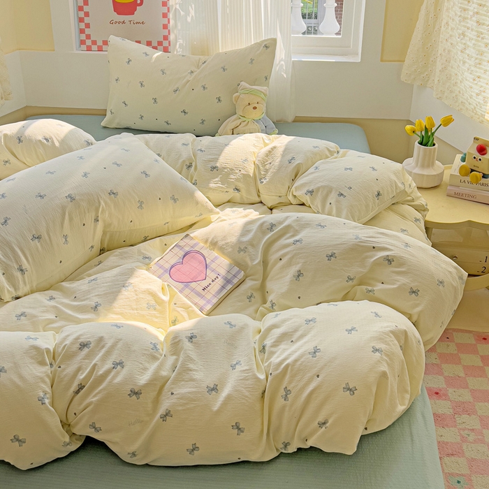 91家纺网 家纺一手货源 找家纺 暖芯优选 2025新款加厚云感棉双层纱四件套小碎花被套床单床笠款学生三件套新款直播热款 相思-蓝