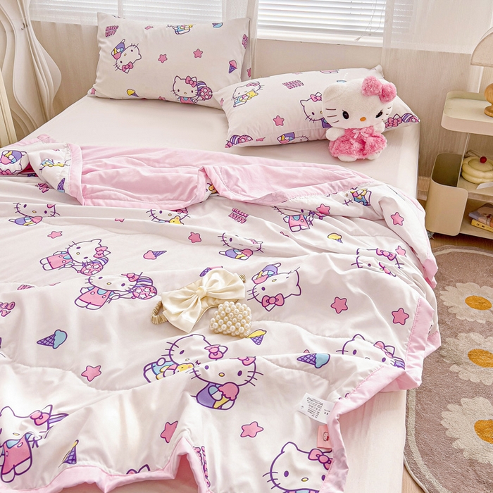 91家纺网 家纺一手货源 找家纺 海岛哥哥 2025新款三丽鸥系列A类水洗棉夏被大床图（提供买家秀） 夏被-星星kt猫