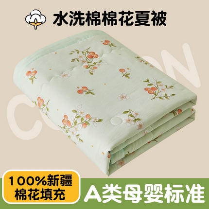 91家纺网 家纺一手货源 找家纺 鑫佰利 2025新款A类水洗棉印花纯棉花夏被子被芯 花满枝头绿