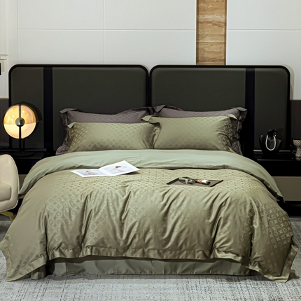 91家纺网 家纺一手货源 找家纺 （总）金昱纺 2025新款50双股100支长绒棉贡缎提花高定四件套