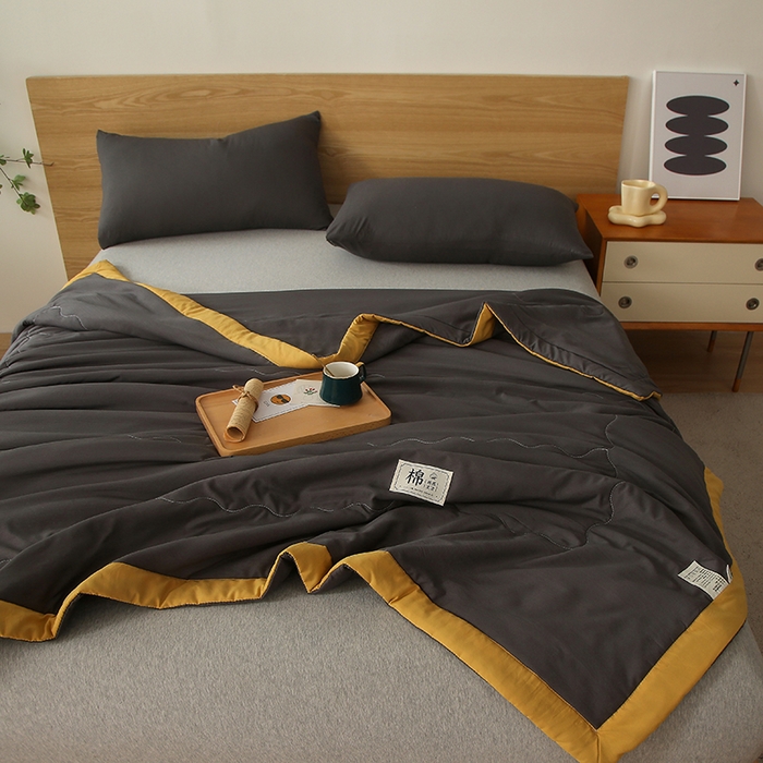 91家纺网 家纺一手货源 找家纺 鑫佰利 2025新款纯色水洗棉纱棉花夏被 被子被芯 曜石黑