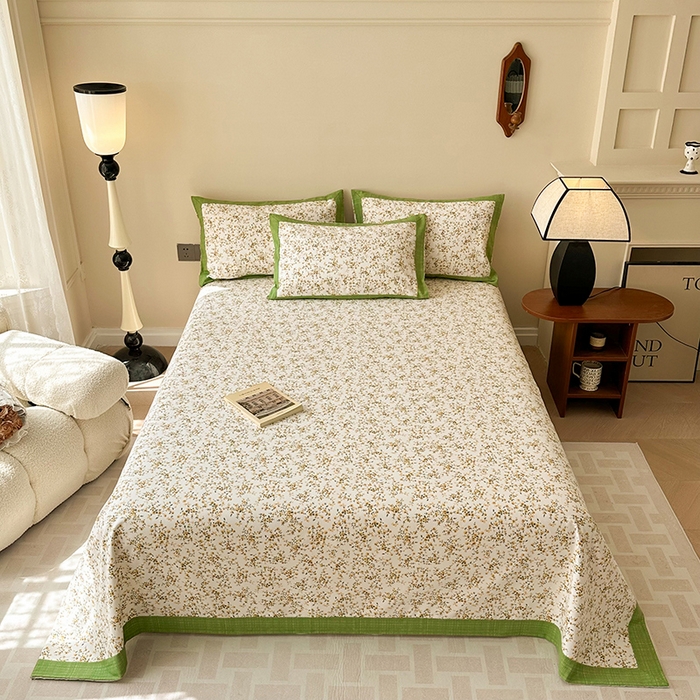 91家纺网 家纺一手货源 找家纺 蓝邻家纺 2025新款100%新疆原棉粗布小清新拼角工艺款系列单床单 染秋