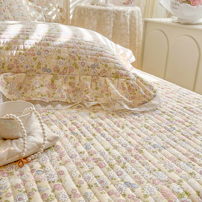 91家纺网 家纺一手货源 找家纺 麒豆豆 2025新款全棉印花双层纱床盖 悠若花园