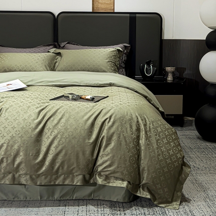 金昱纺 2025新款50双股100支长绒棉贡缎提花高定四件套 LV-千草绿