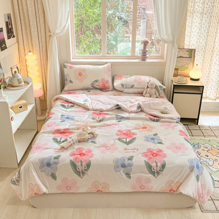 91家纺网 家纺一手货源 找家纺 维洋家纺 2025（专版花型）A类凉感丝夏被 凉感夏凉被双面加倍透气（四周踩棉） 向阳花开