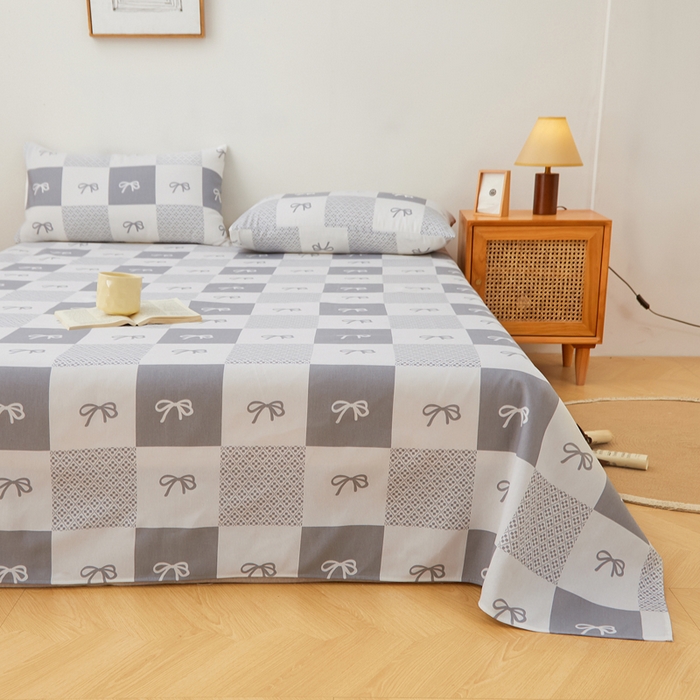 91家纺网 家纺一手货源 找家纺 首爱家纺 2025新款锦柔老粗布床单老粗布凉席三件套 蝴蝶结