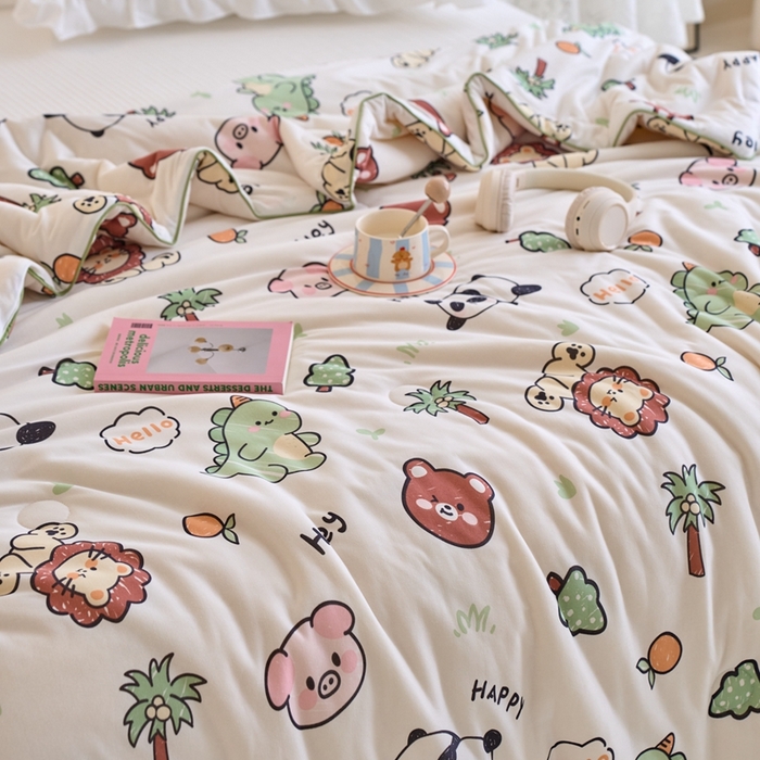 91家纺网 家纺一手货源 找家纺 维洋家纺 2025升级21%大豆新款A类牛奶丝针织夏被（四周踩棉）软糯凉感夏被空调被 动物乐园