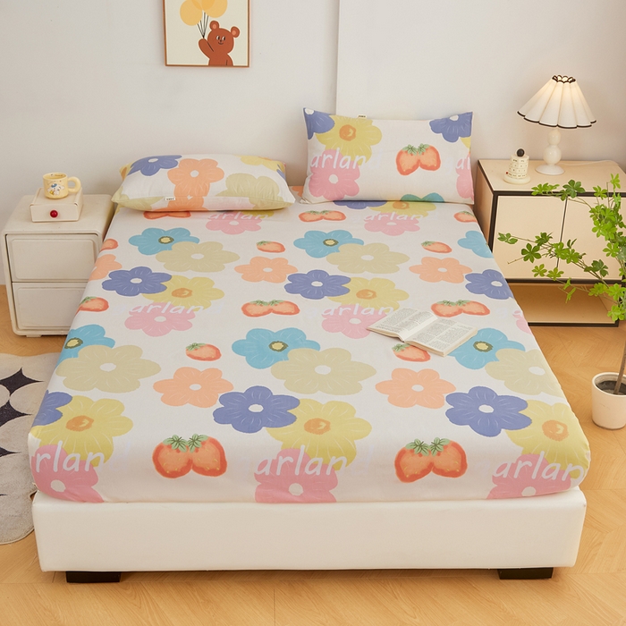 91家纺网 家纺一手货源 找家纺 首爱家纺 2025新款锦柔老粗布印花床笠 花落