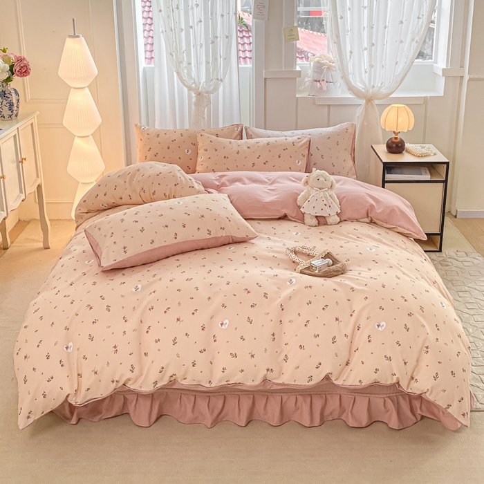 91家纺网 家纺一手货源 找家纺 仟网汇 2025新款针织双层纱床盖四件套 莫奈花园