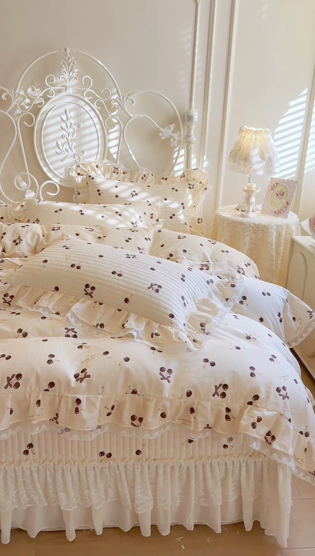 91家纺网 家纺一手货源 找家纺 网红馆（ck家纺） 2025新款全棉印花双层纱床盖四件套 车厘子