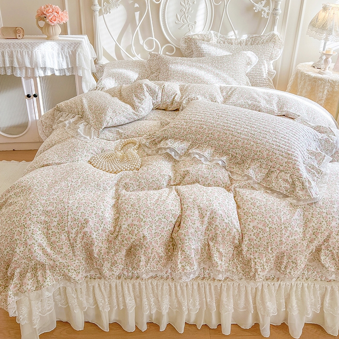 91家纺网 家纺一手货源 找家纺 麒豆豆 2025新款全棉印花双层纱床盖 樱花