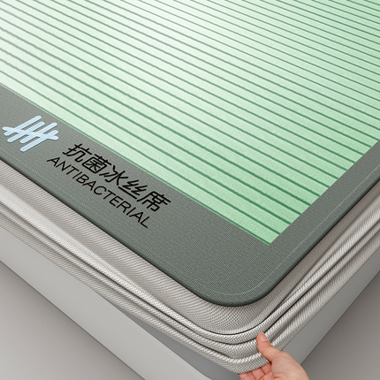 2025新款抗菌凉席可折叠空调席条纹三明治冰丝席防滑床笠款 抗菌冰凉席-凉茶绿（床笠）