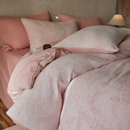 91家纺网 家纺一手货源 找家纺 （总）艾咪 2025新款全棉立体浮雕提花双层纱四件套-莫尼特