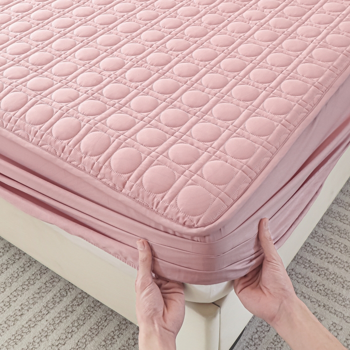 91家纺网 家纺一手货源 找家纺 沐纯家居 2025新款全棉纯棉夹棉单床笠 床笠单件-初见系列 豆沙粉