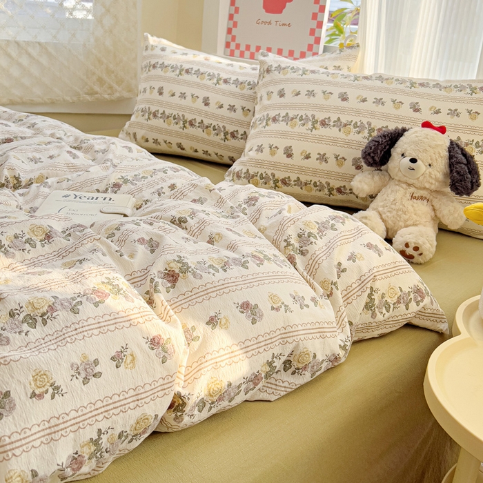 91家纺网 家纺一手货源 找家纺 暖芯优选 2025新款加厚云感棉双层纱四件套小碎花被套床单床笠款学生三件套新款直播热款 玫瑰哒