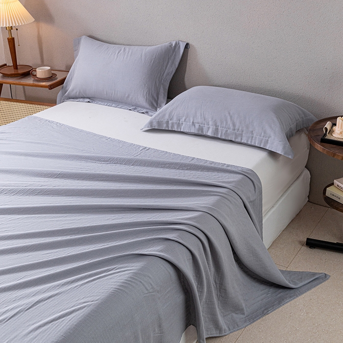 91家纺网 家纺一手货源 找家纺 锦罗绣 2025新款A类全棉双层纱单床单 优雅灰