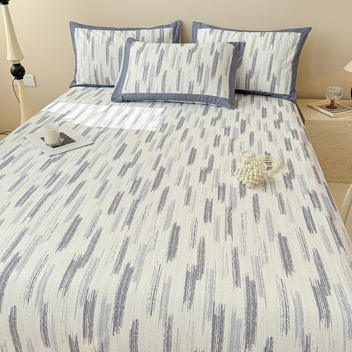 91家纺网 家纺一手货源 找家纺 蓝邻家纺 2025新款100%新疆原棉粗布小清新拼角工艺款系列单床单 辰浠-黑